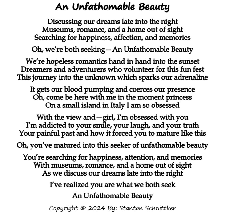 stanton_2o's tweet image. An Unfathomable Beauty
Daily Post #714

-

#unfathomable #beauty #beautiful #art #artist #writing #writer #love #lovestory #lovers #italy #happiness #memories #author #fyp #fypage #fypviralシ #fypシ #fypシviral #fypシ゚viralシfypシ゚ #PoemADay #poetrycommunity #poetrylovers