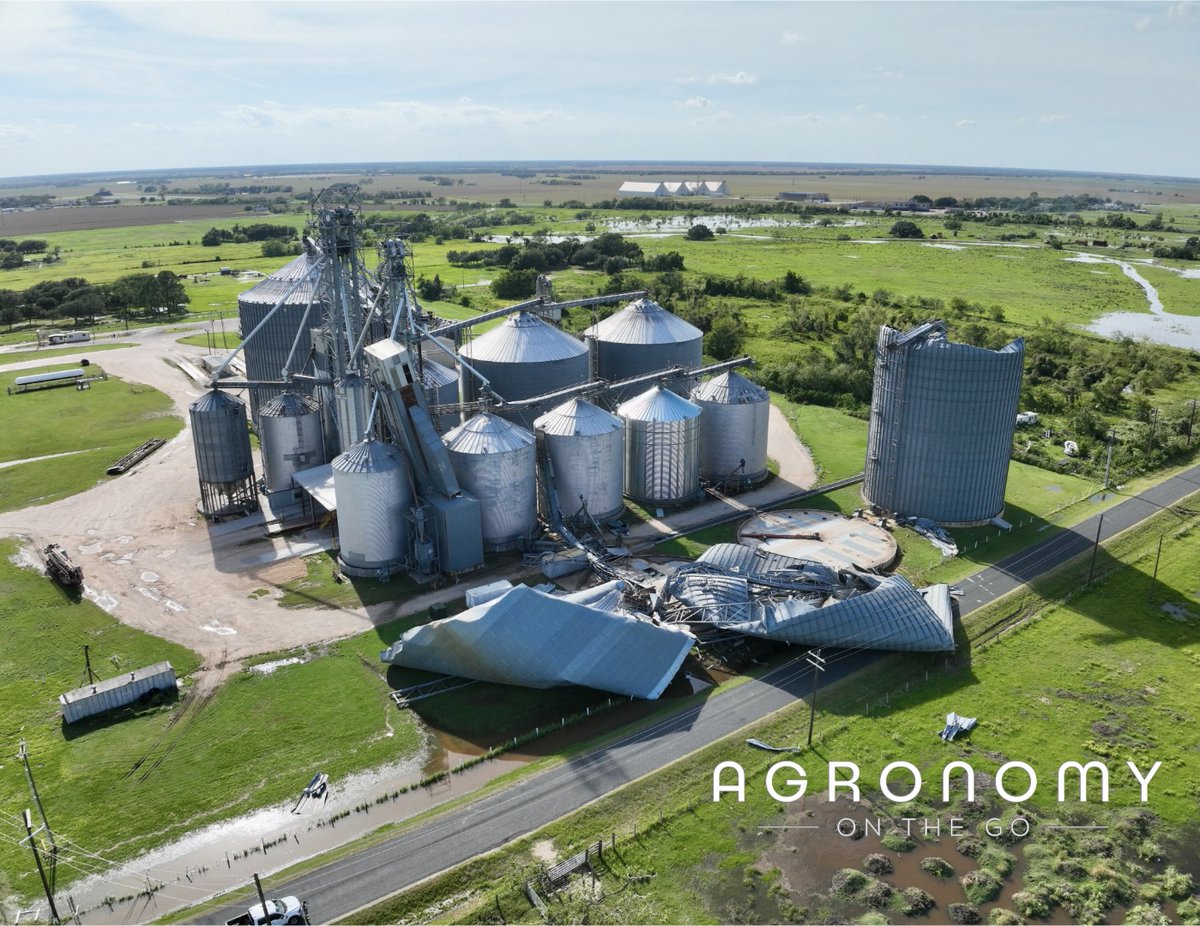 While #HurricaneBeryl created havoc for farmers in the field prior to harvest. A major blow was also done to the infrastructure that many rely on to store their crop following harvest.

This is the United Ag Hillje, TX location following the storm this morning.