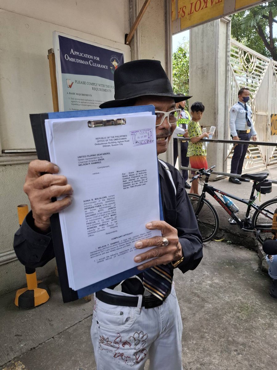 PTVph's tweet photo. TINGNAN: Kinasuhan ng United Filipino Seafarers sa Office of the Ombudsman ang mga opisyal ng Maritime Industry Authority (MARINA) dahil sa pagbibigay ng ahensiya ng special permit para sa foreign dredgers. | via Bernard Ferrer https://t.co/49xHqc8KrY