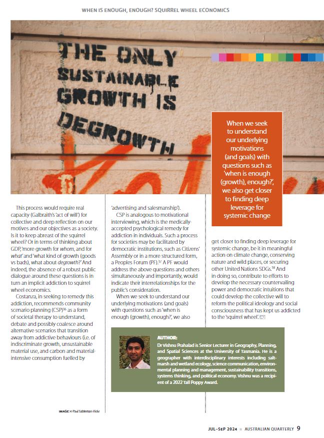 New article in the #AustralianQuarterly: #Neoliberalism makes it sound respectable, we can call it for what it is, #SquirrelWheelEconomics where we dont know/ask 'when enough is enough' or consider #degrowth pathways to social and environmental abundance. jstor.org/stable/27311305