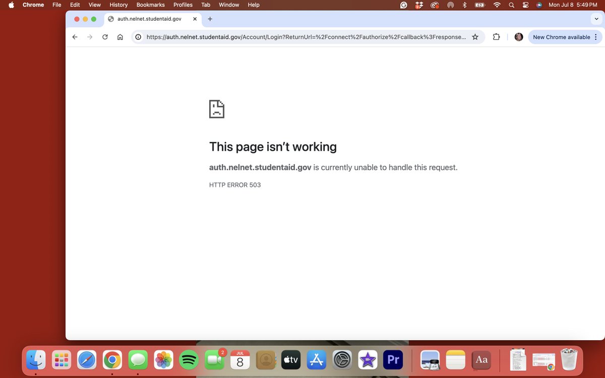 Meredithwoodb's tweet photo. Monday, July 8th 5:45 PM - #Nelnet #studentloans website is down. Shocking, I know!!

This is NOT OKAY @POTUS @SecCardona @usedgov

#HigherEd #NelnetScam #studentloan #CancelStudentDebt https://t.co/WjkwLncAjE