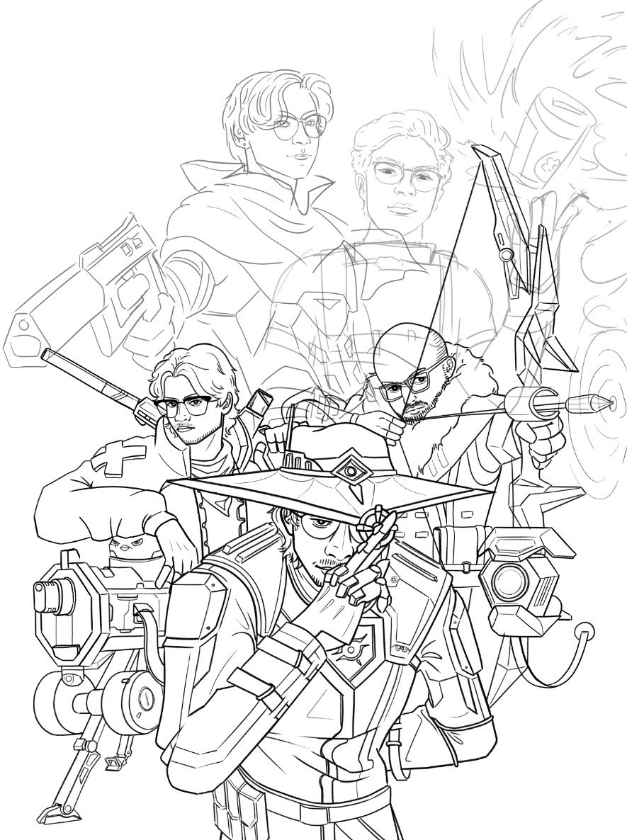miavtn's tweet photo. The way I procrastinated so much on this drawing that the roster literally changed &amp; I almost had to start over💀 https://t.co/p09hfBJKR9