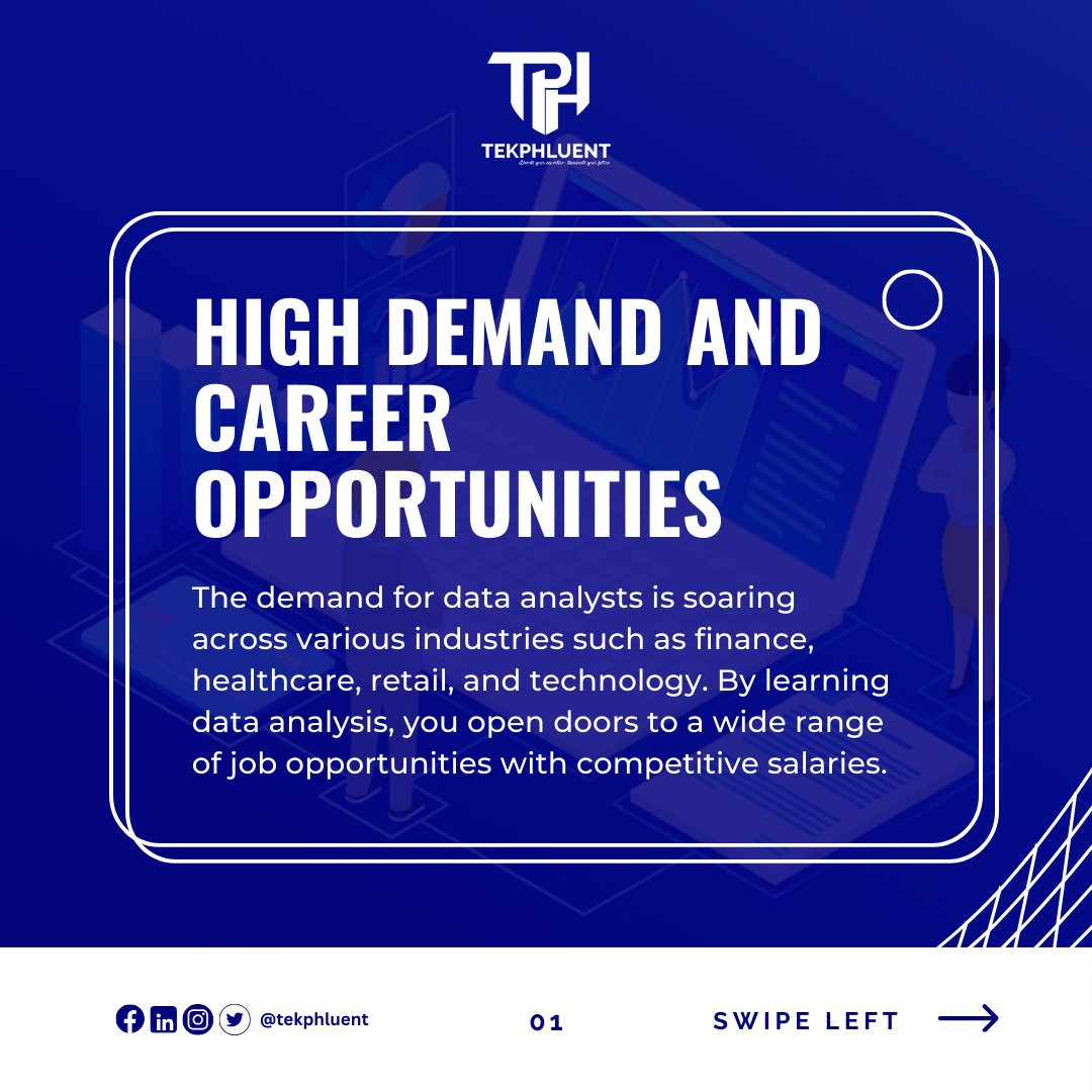 tekphluent's tweet photo. Unlock your potential with data analysis!
1. High Demand
2. Informed Decisions
3. Problem-Solving
4. Personal Growth
5. Empowerment
Start your data journey today and thrive in a data-driven world!
#DataAnalysis #CareerGrowth #TekPhluent #LearnDataAnalysis https://t.co/bQhoDWPzSp