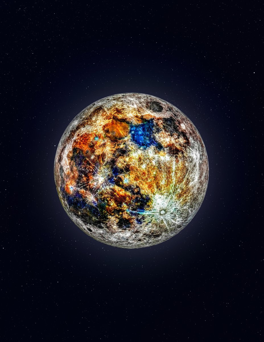 AJamesMcCarthy's tweet photo. One of my most polarizing photos, simply called “Mineral Moon”, was created by combining over 100k photos, which allowed me to draw out hidden color. You can see how impacts “paint” the surface with different material. https://t.co/EWFwZxUkOA