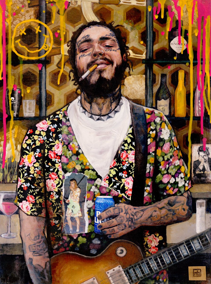 NateBibaud's tweet photo. Painting of @PostMalone 
Prints available at https://t.co/tbfUPMuWud https://t.co/wOiDT58YAX