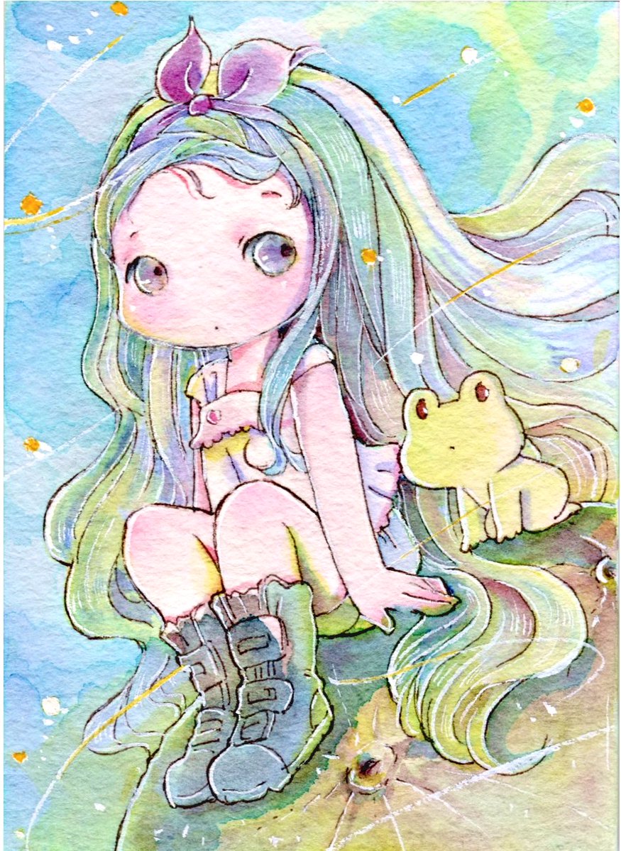 「おはようございます  今日は冷えた部屋で1日過ごします  『月に乗って』  実は」|チコリ@✨🐸羽根🪶としっぽ展のイラスト