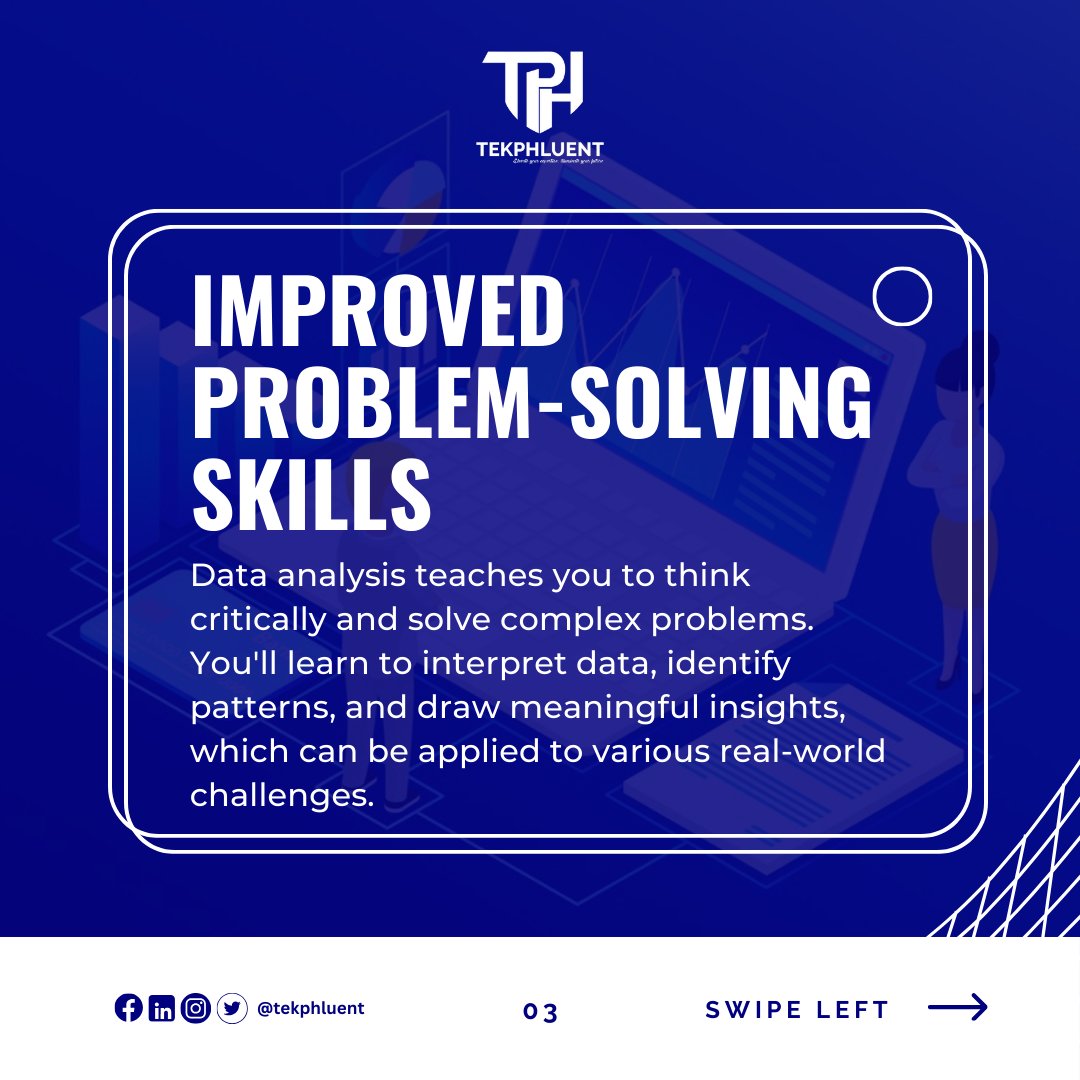 tekphluent's tweet photo. Unlock your potential with data analysis!
1. High Demand
2. Informed Decisions
3. Problem-Solving
4. Personal Growth
5. Empowerment
Start your data journey today and thrive in a data-driven world!
#DataAnalysis #CareerGrowth #TekPhluent #LearnDataAnalysis https://t.co/bQhoDWPzSp