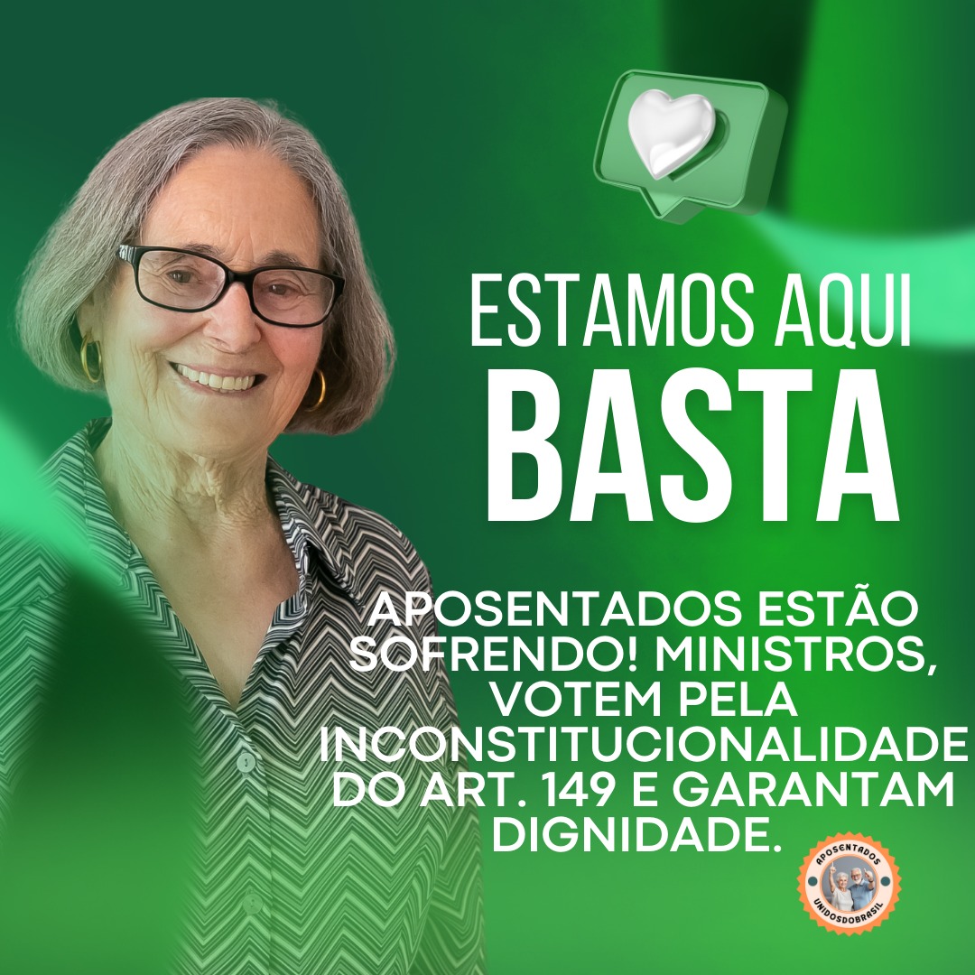 <a href="/Marcinhatinelli/">Marcinha Martinelli</a> <a href="/nunesmarquesk/">Kassio Nunes Marques</a> <a href="/MinAMendonca/">André Mendonça</a> <a href="/Cristianozaninm/">Cristiano Zanin Martins</a> <a href="/FlavioDino/">Flávio Dino 🇧🇷</a> Não se esqueçam dos aposentados! Srs. Ministros, julguem o art. 149 da EC103/19, inconstitucional, por uma velhice digna!
<a href="/STF_oficial/">STF</a>
<a href="/gilmarmendes/">Gilmar Mendes</a>
<a href="/LRobertoBarroso/">Luís Roberto Barroso</a>
<a href="/alexandre/">R.s</a>
👇
Justiça Já
#AposentadoriaJusta