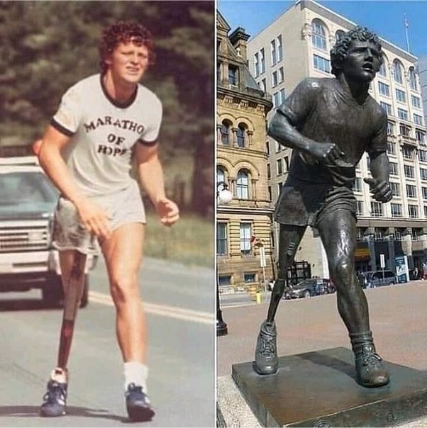 Terry Fox was a cancer patient who ran 5,373 km across Canada in just 143 days before he died.    

Terry thrilled the entire country. His goal was to receive one Canadian dollar for every Canadian in the population (then 24 million people), and he achieved his goal by raising