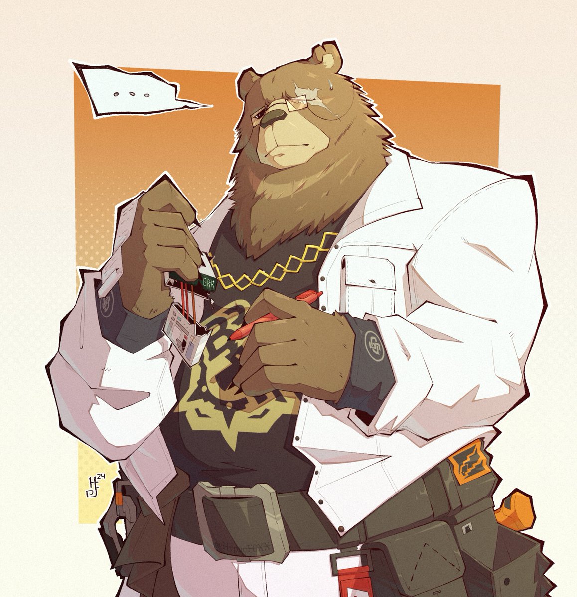 Ben Bigger breaks a calculator, Zenless Zone Zero digital fanart, furry art