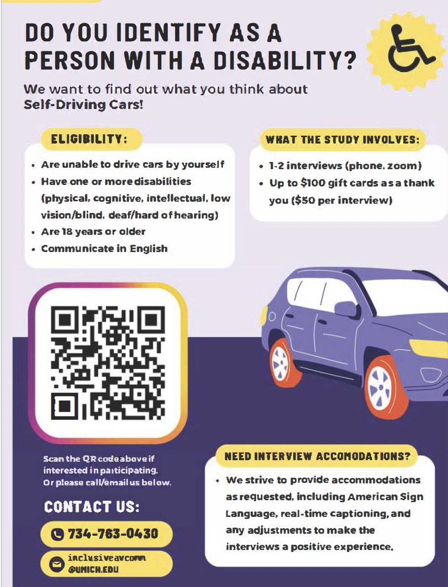 Check out this cool project that will help with the accessibility design of self-driving cars. We need your input to make sure that these cars are accessible to Deaf and hard of hearing individuals! See info how you can participate. They pay for your input!