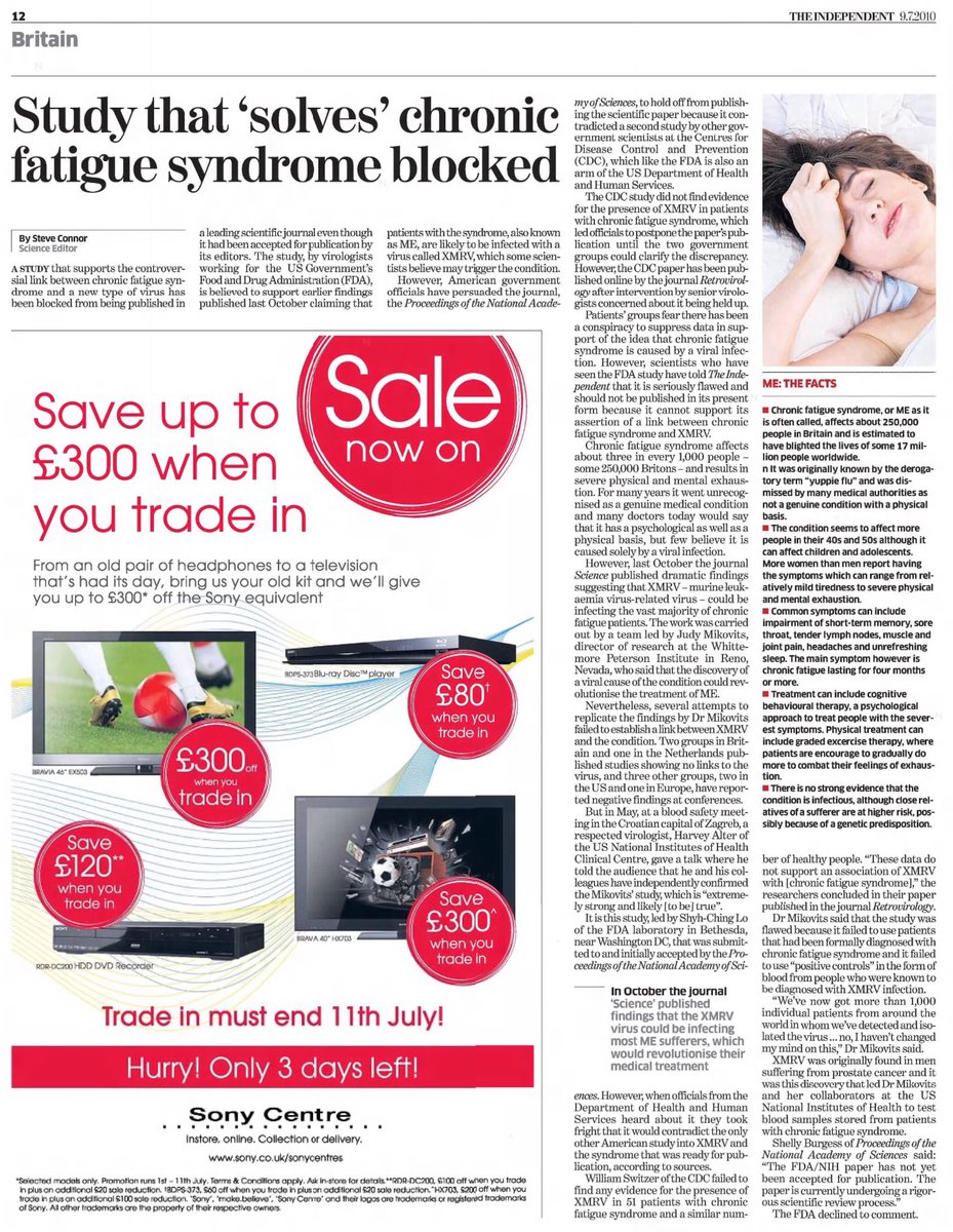 RFH1955's tweet image. Fourteen years ago today. The Independent, UK. 9th July 2010. #myalgice #xmrv #myalgicencephalomyelitis #cfsme #mecfs.
