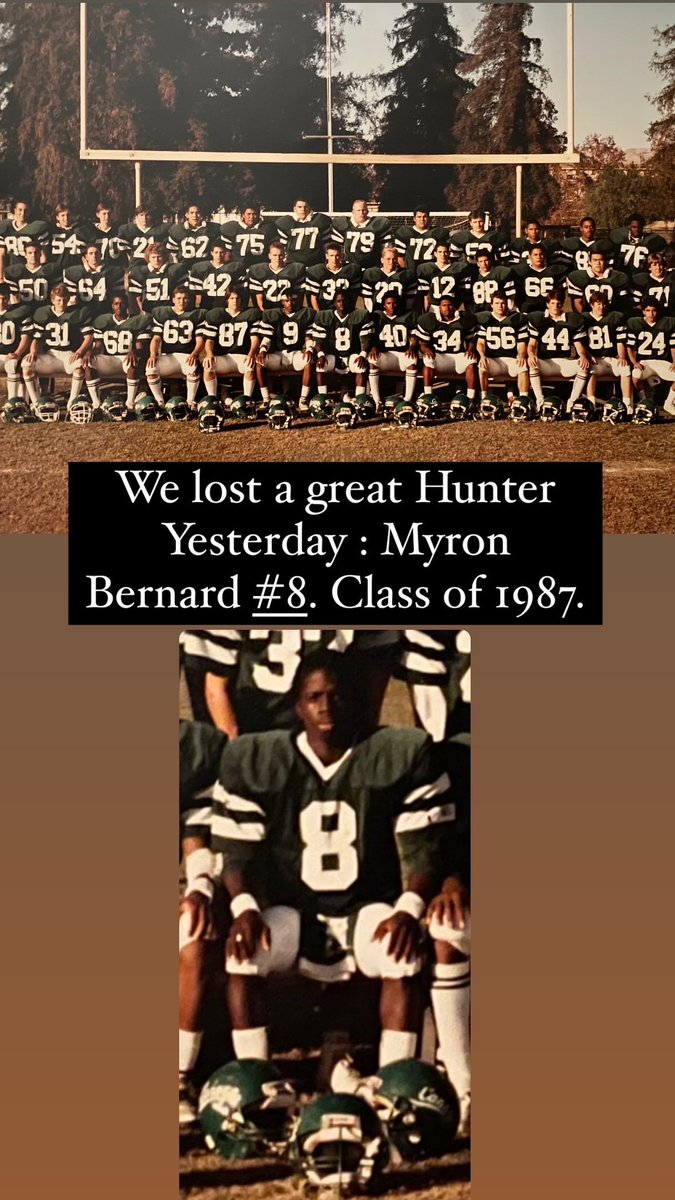 CanogaFootball's tweet photo. Saturday, July 6th we lost a former Hunter. The Great Myron Bernard Class of 1987. ๐๐ค #RIP #HuntersFootball #HunterPride #CanogaFootball https://t.co/0Lm203rUgL