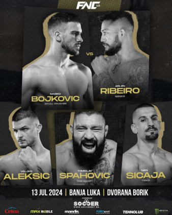 MMA__Matchmaker's tweet photo. #FNC18 - Saturday, July 13th
Biggest organization out in Bosnia and Herzegovina, Fight Nation Championship usually showcase some of the best prospects of the Balkans. I have two guys I particularly like this week on this event :
🇷🇸Marko Bojković (6-0) - LW
At only 22, Bojkovic is one of my favorite LW outside the UFC. His nickname, "Skullcrusher" fits him quite well as he boast a 87% finish rate in his pro career. He also presents an interesting frame for the division at 5'11". A win against 🇧🇷Arlen Ribeiro (12-5-1) should propel him into a DWCS spot sooner than later.
🇷🇸Veljko Aleksić (1-0) - WW
I'm not too familiar with Aleksic, but his Amateur record spoke to me. He went 7-2, having some success on the 2022 IMMAF Worlds, with a win over Lester Batres Jr, notably. His two losses came to the hands of the same opponent, bluechip prospect 🇧🇭Ramazan Gitinov.