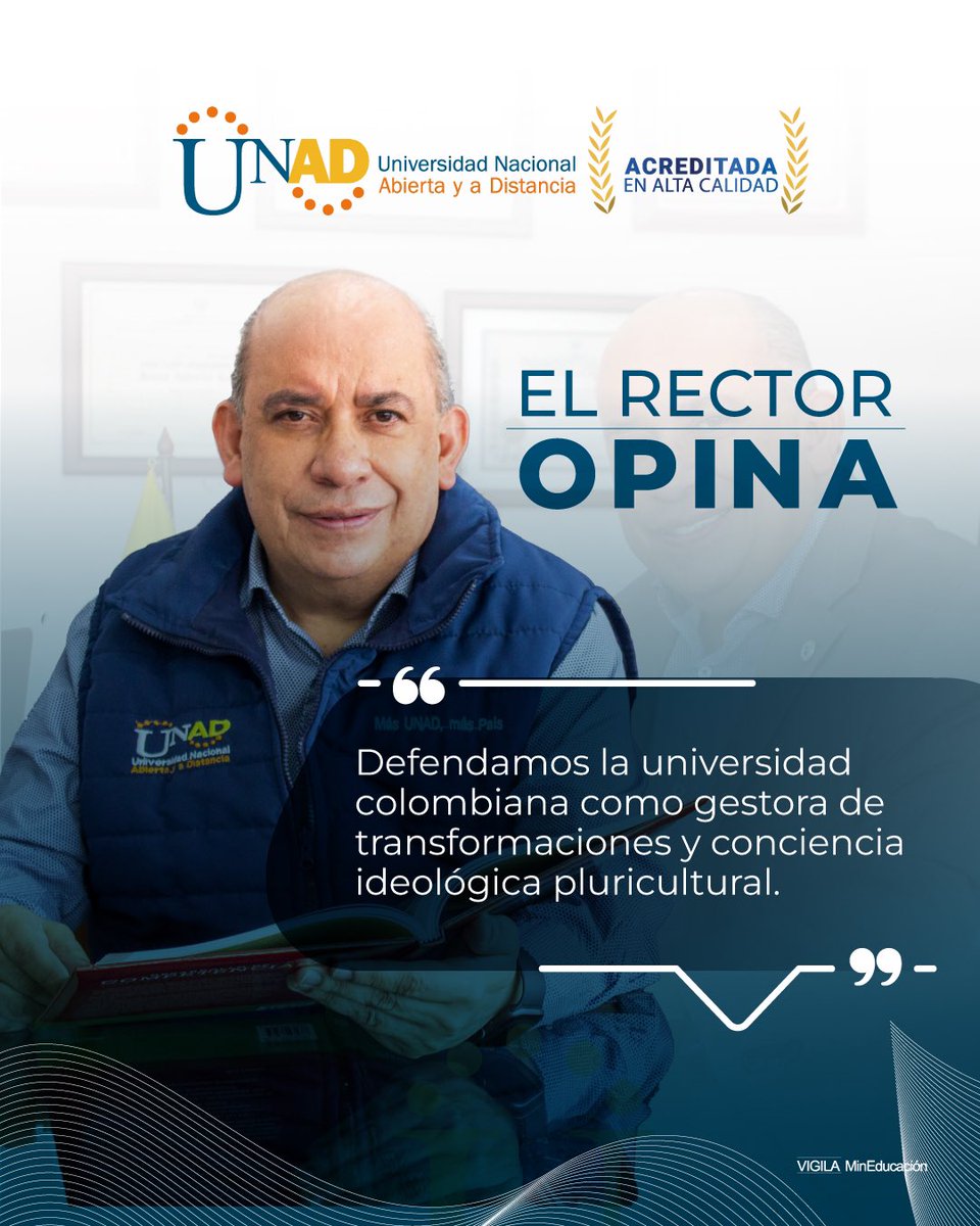 UniversidadUNAD's tweet photo. 📌 No dejes de leer la columna de opinión de @JaimeLeal_ , Rector UNAD , “Defendamos la Universidad Colombiana como ámbito del debate argumentado y crítico de la evolución y movilidad social, pero también como gestora de transformaciones y conciencia ideológica pluricultural. " 💙 #RectorOpina

👀 Lee la columna completa en 👉 https://t.co/bhOyV8qUoa