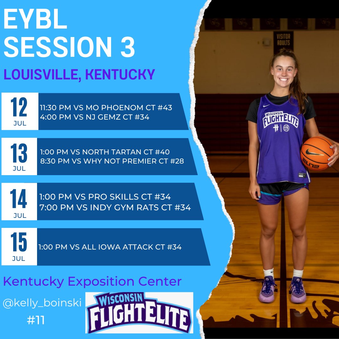 Kelly Boinski (@kelly_boinski) on Twitter photo Here is my schedule for EYBL Session 3 in Kentucky! I can’t wait to compete with my teammates!! <a href="/WiFlightElite/">Team PRIME Nation GEYBL</a> Here is my schedule for EYBL Session 3 in Kentucky! I can’t wait to compete with my teammates!! <a href="/WiFlightElite/">Team PRIME Nation GEYBL</a>