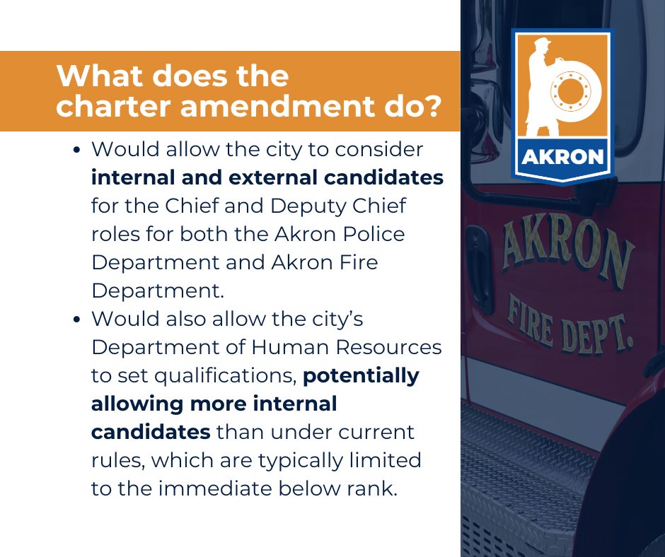 AkronOhioMayor's tweet photo. It would also expand eligibility for current internal candidates. I want to thank the members of the charter amendment committee for their input which helped us develop this amendment language. Swipe through the graphics or click here to learn more: https://t.co/oK4VCjmwRE (2/2) https://t.co/WagfwHVLbh