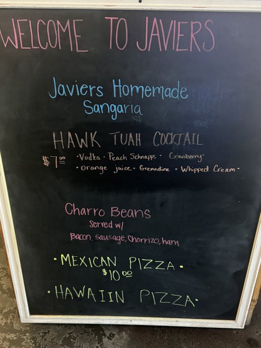Cantina Javier&rsquo;s Mexican grill Chipley Florida. #HawkTuah2024  #hawkgirl  #viral https://t.co/Ye6Ydk<a href="/tag/viral"class="tags"><span>#viral</span></a><a href="/tag/hawkgirl"class="tags"><span>#hawkgirl</span></a><a href="/tag/hawktuah2024"class="tags"><span>#hawktuah2024</span></a>