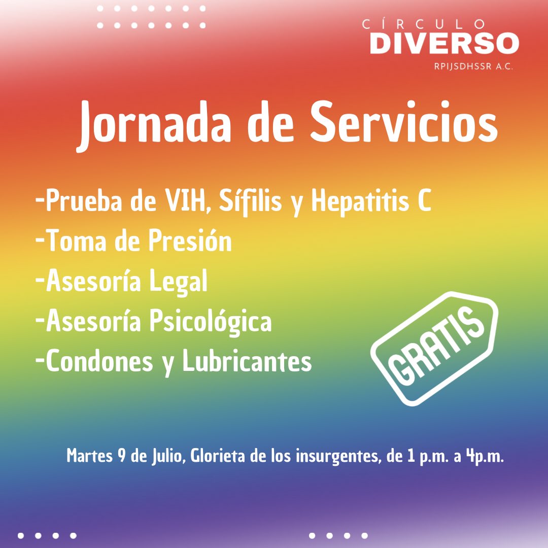 circulo_diverso's tweet image. Mañana junto al @elconsejomx y Colectivas Feministas en resistencia, estaremos en la Glorieta de los insurgentes realizando jornada de servicios gratuitos. ¡Te esperamos! 🏳️‍🌈🏳️‍⚧️