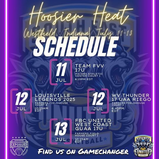 Here’s my schedule for our first tournament of July….