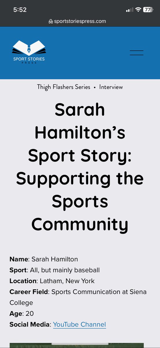 Honored to have been featured on <a href="/SportStoriesPrs/">Sport Stories Press</a> ! 

Check it out here: sportstoriespress.com/notebook/sarah…