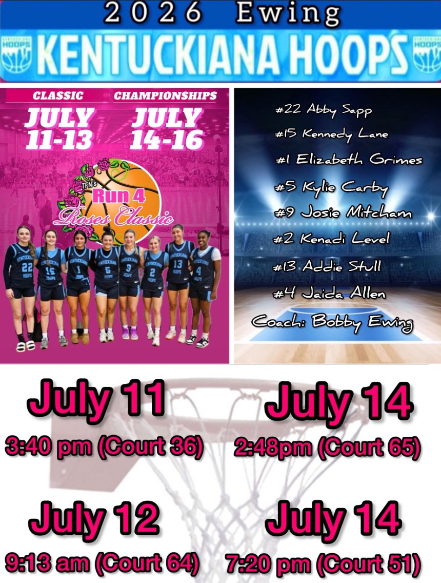 Jake Sapp (@jakesapp82) on Twitter photo ‼️Coaches‼️ Here’s the Run4Roses schedule for <a href="/KYIN_Hoops_GBB/">Kentuckiana Hoops Girls AAU</a> 2026 Ewing. This is a fun group to watch‼️ <a href="/PGHAkeem/">Akeem Webb</a> <a href="/PGHKentucky/">Prep Girls Hoops Kentucky</a> <a href="/alyxwhite_/">Alyx White</a> <a href="/riseupsports1/">Rise Up Sports Media</a> <a href="/JrAllStarBB/">Jr. All-Star Girls Basketball</a> ‼️Coaches‼️ Here’s the Run4Roses schedule for <a href="/KYIN_Hoops_GBB/">Kentuckiana Hoops Girls AAU</a> 2026 Ewing. This is a fun group to watch‼️ <a href="/PGHAkeem/">Akeem Webb</a> <a href="/PGHKentucky/">Prep Girls Hoops Kentucky</a> <a href="/alyxwhite_/">Alyx White</a> <a href="/riseupsports1/">Rise Up Sports Media</a> <a href="/JrAllStarBB/">Jr. All-Star Girls Basketball</a>