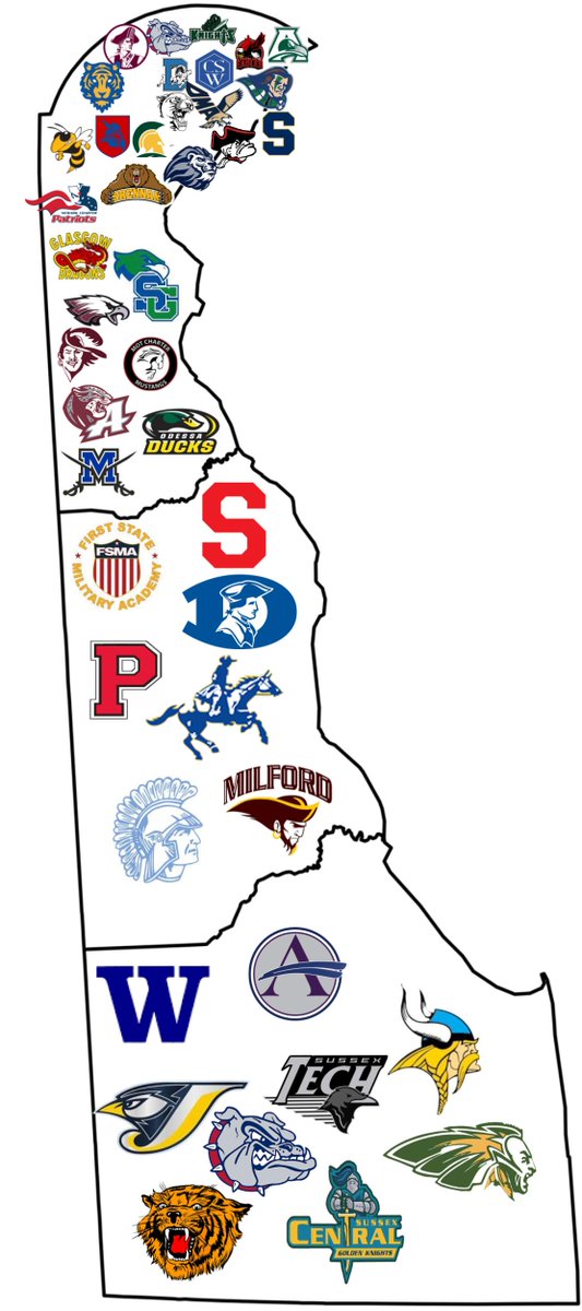 Took one for the team and did the Delaware High School map <a href="/SickosCommittee/">Sickos Committee</a> <a href="/CFBHome/">CFB Home</a>

Real surprising lack of NFL and CFB logos in this one! Some cool bespoke logos in this state, Odessa is my favorite. Two different gonzaga rips though.