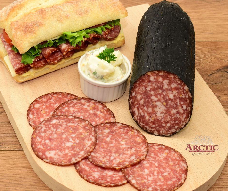 arcticmeatsausa's tweet photo. Have you tried this Italian treat? It's Casaligo Salami, made right here! So tasty in a sandwich - or snack!
.
.
#PortCoquitlam #ButcherShop #LocalButcher #MeatLovers #FreshMeat #BBQTime
#QualityMeats #SupportLocal #Foodies #CookingAtHome #MeatCuts #Arcticmeat&Sausage https://t.co/e7VKhnjePA