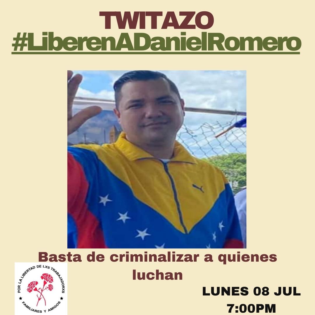 ¡Basta de criminalizar a quienes luchan!
¡Libertad para el dirigente sindical sidorista Daniel Romero y para todos los trabajadores presos y judicializados injustamente!
#LiberenADanielRomero