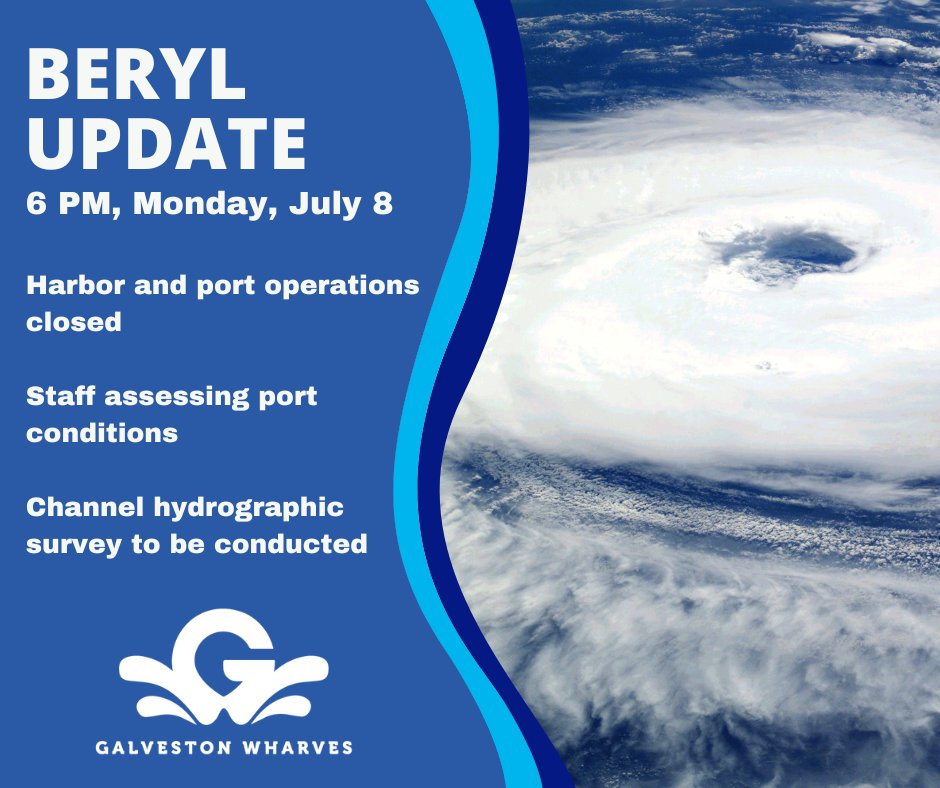 Galveston Harbor and port operations remain closed as the port and federal agencies assess the impact of #Beryl. The U.S. Army Corps of Engineers expects to begin surveying federal portions of waterways on Tuesday.