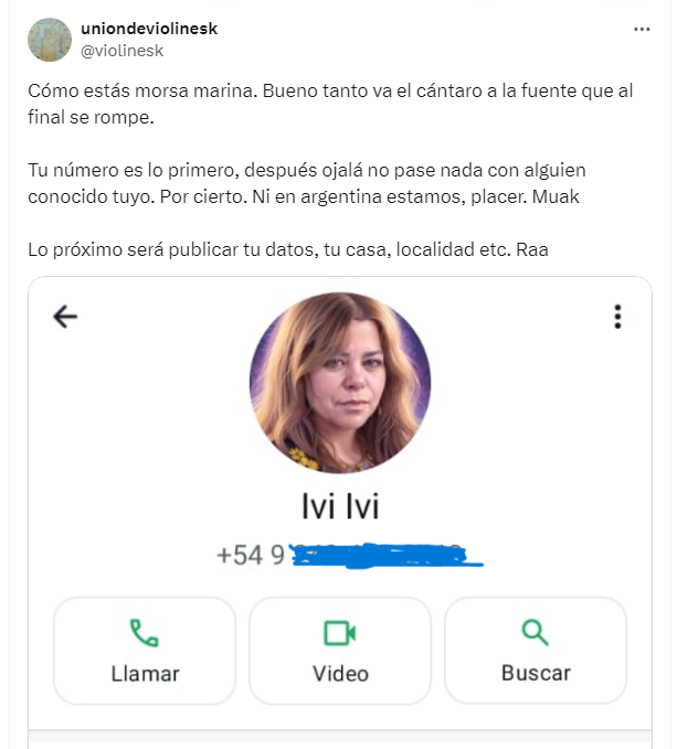 Ivy_Cangaro's tweet photo. Sebastián Poch, nazi hiperviolento del Centro Cultural Rittenhouse de La Plata, hace esta publicación con mi numero de teléfono, y estas amenazas contra mi y mi familia. 

Es responsable de lo que pueda pasarme. https://t.co/1LjBpZzF9V