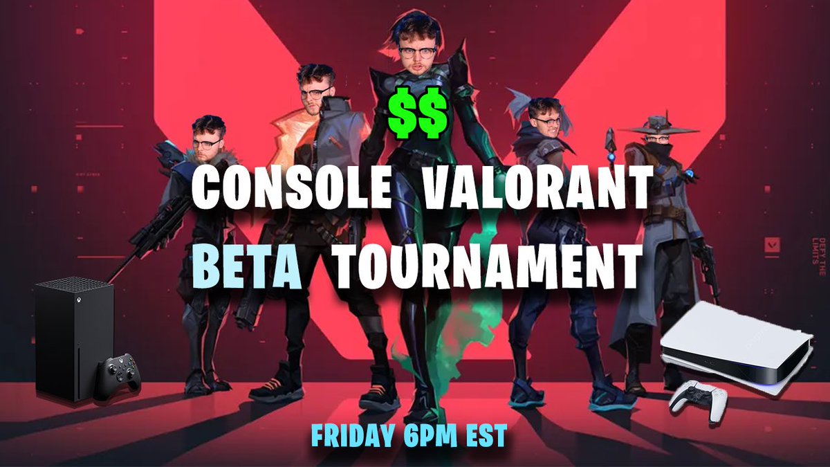 🚨 $200 VALORANT CONSOLE BETA TOURNAMENT 🚨

When: Friday, 6PM EST. 

How To Play:
- Follow <a href="/MrGrifs/">MrGrifs</a> 
- RT + TAG YOUR TEAM. 
- Have your whole team JOIN DISCORD ⬇️