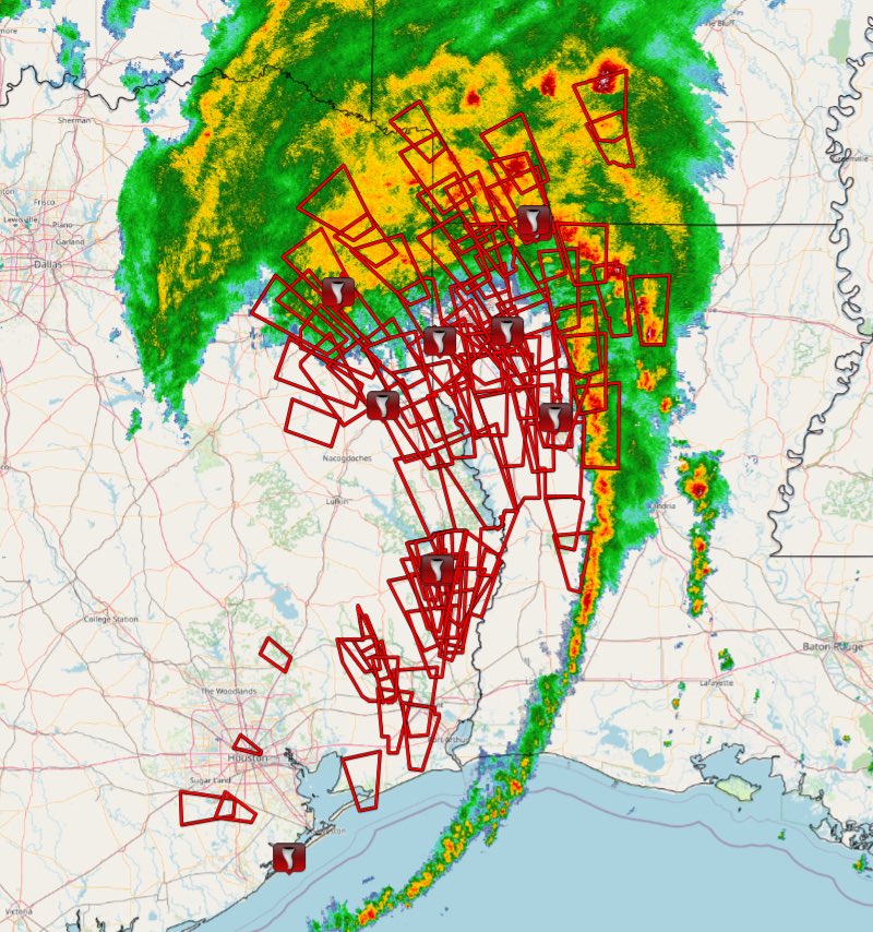 As of 8pm this evening, we are now up to a staggering total of 95 individual Tornado Warnings issued for tornadic circulations in #Beryl today.
