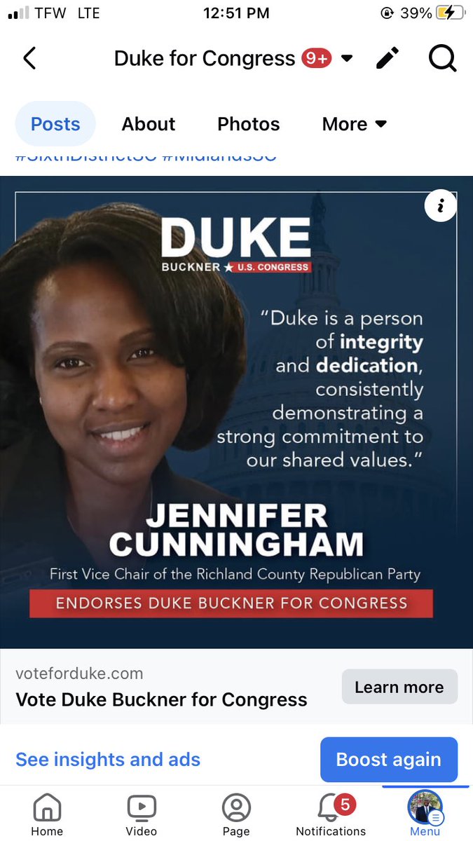 DukeforAmerica's tweet photo. Honored to be Endorsed by Jennifer Cunningham- First Vice Chair of The Richland County, SC Republican Party! https://t.co/Z1ZwZPCgLe