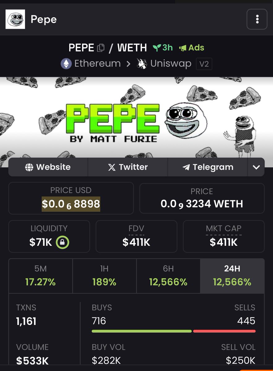 evee0x's tweet photo. $PEPE

400K

Half a way done for milly

https://t.co/k1sMqjvJeg

Hope you all are in the ride ! https://t.co/f1yhwsd3Gt