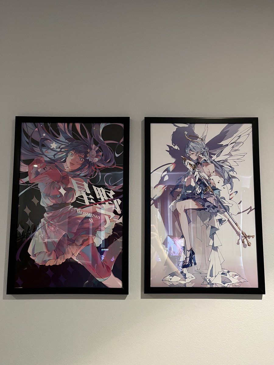 Shiroe_Hiro's tweet photo. Framed the prints I bought at AX. I love them all so much!!!
Robin - @yeurei 
Kafka, Acheron - @essukaa 
Acheron &amp; Black Swan - @jwijaya_art 
Ai Hoshino - @kirabunni https://t.co/c91VQ5FdN7