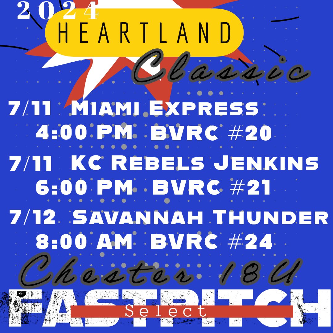 Last home tournament of the season at Blue Valley Rec!! Bracket starts Friday night🥎 <a href="/jchester_12/">Jason</a> <a href="/ejonesrockchalk/">Eric Jones - Select Fastpitch</a> <a href="/IHartFastpitch/">I❤️Fastpitch</a> <a href="/SBRRetweets/">Softball Recruiting Reposts</a>