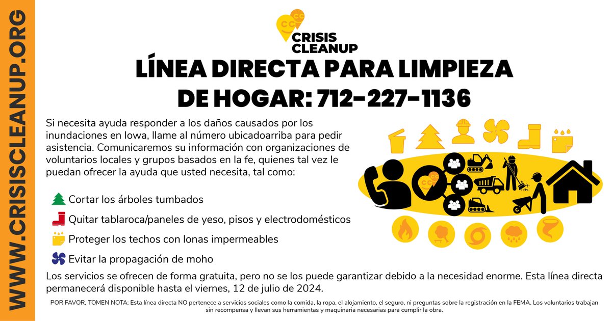 The Home Cleanup Hotline has been opened to help survivors of #HurricaneBeryl We anticipate that most volunteer groups will work through Friday, July 19. 2024.  Survivors needing assistance can call 979-217-3791. #HurricaneSeason2024 #LoveThyNeighbor #CrisisCleanup #pleaseshare