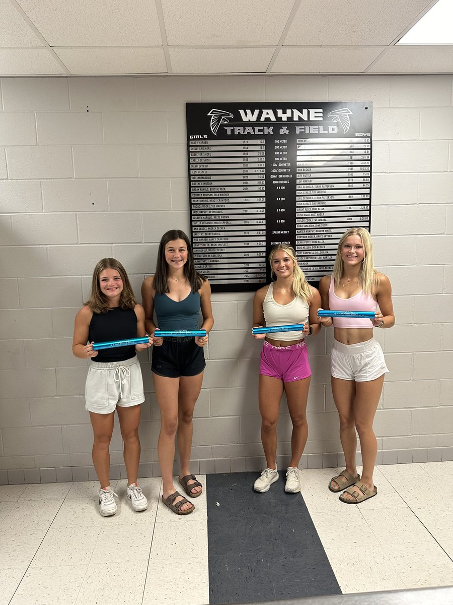 FalconsTf's tweet image. The last official act of the 2024 track season, updating the school record board! Congratulations to Cortney Knutson (400 hurdles) and the 4x100 meter relay team of Hagan Arnold, Brystal Peck, Cortney Knutson and Ella Whitney on adding their names to the school record board!