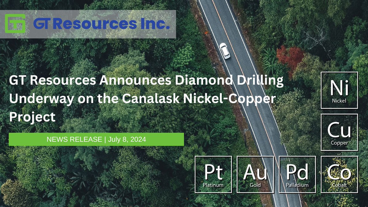 NEWS RELEASE | Drilling has started at our Canalask #nickel-#copper project, testing EM targets, looking for “massive sulphide mineralization in the main body of the feeder dyke”—Derrick Weyrauch, CEO:
gtresourcesinc.com/archives/engli…