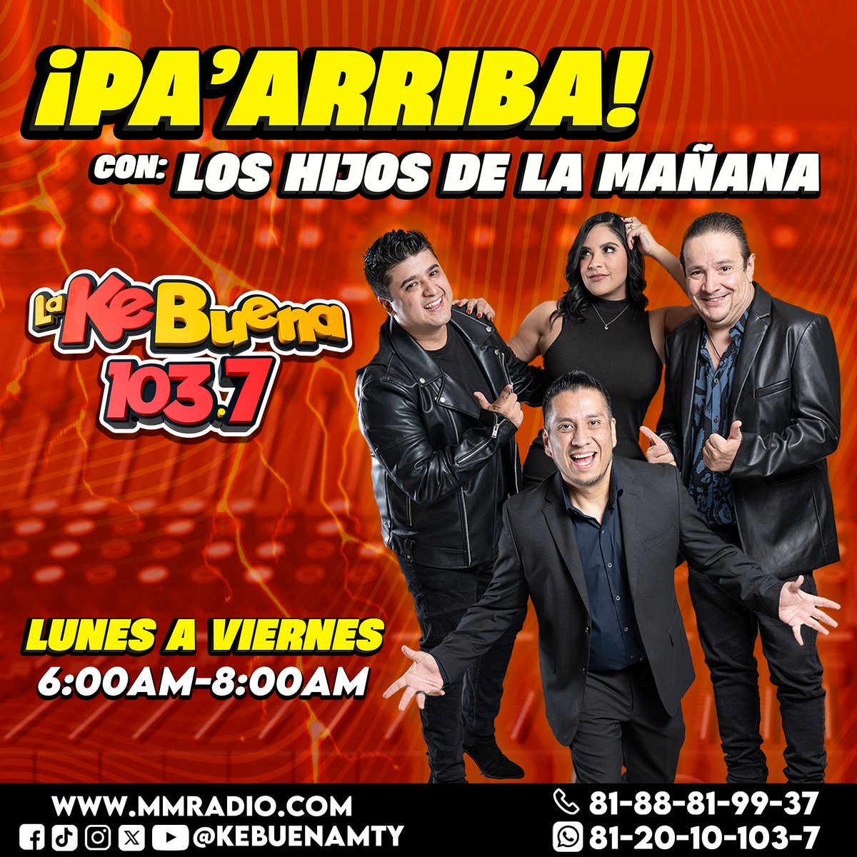 ¡PA' ARRIBA! con LOS HIJOS DE LA MAÑANA🐔⚡️ 

Escuchas a Luis Martínez "El Gallo", Alex Guzmán "Koko" y Adrián Padilla "El Mamut" y a Jess de Leon a través de La Ke Buena 103.7 📻

📅 LUNES A VIERNES 
⏰ 6:00am - 8:00am 

#lakebuenamty #aquisuena #radio #monterrey