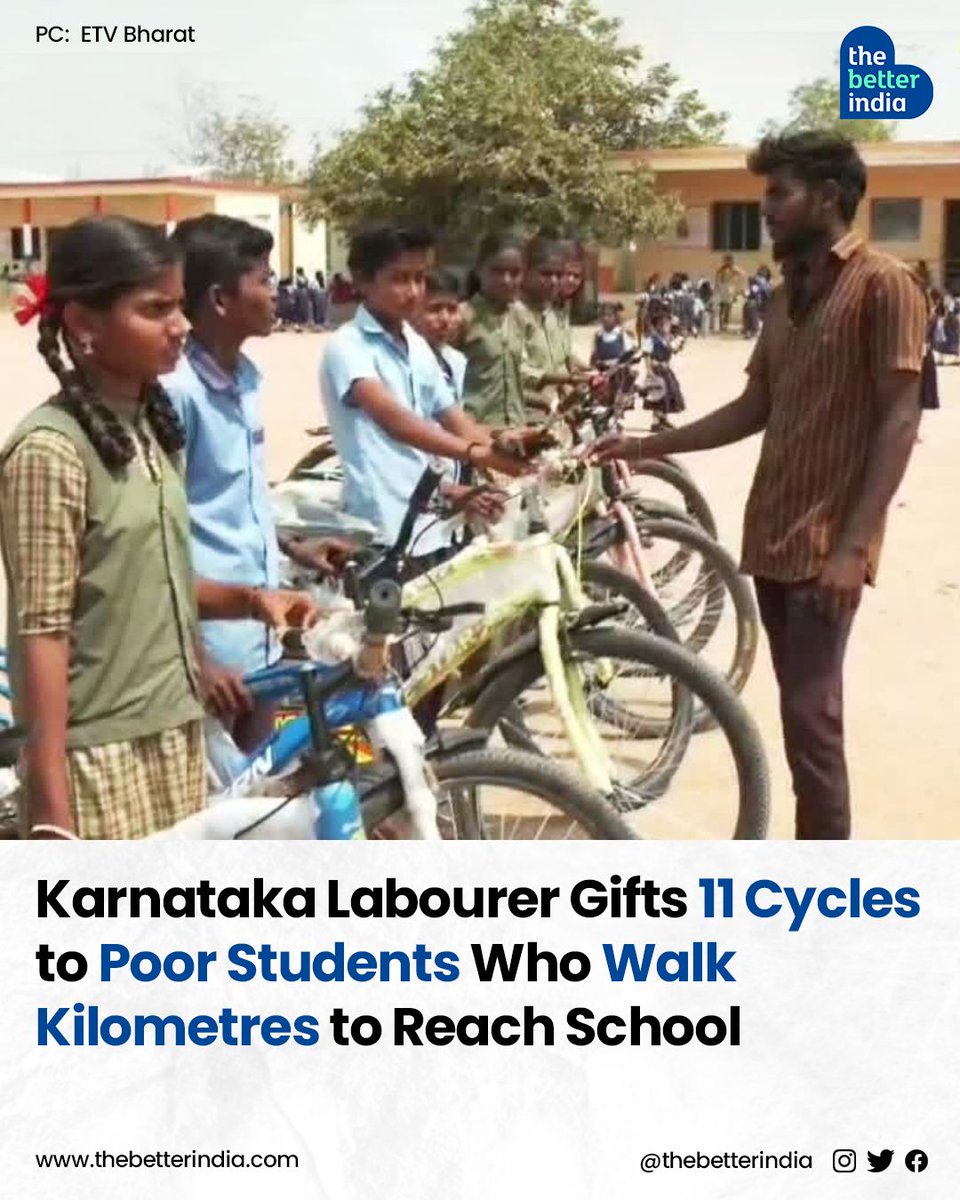 thebetterindia's tweet photo. "I noticed many students of my village walking to school. I thought I should help. So I started saving a small amount of my earnings every day, and managed to save over 40,000 rupees. https://t.co/aDoJ3N56MX