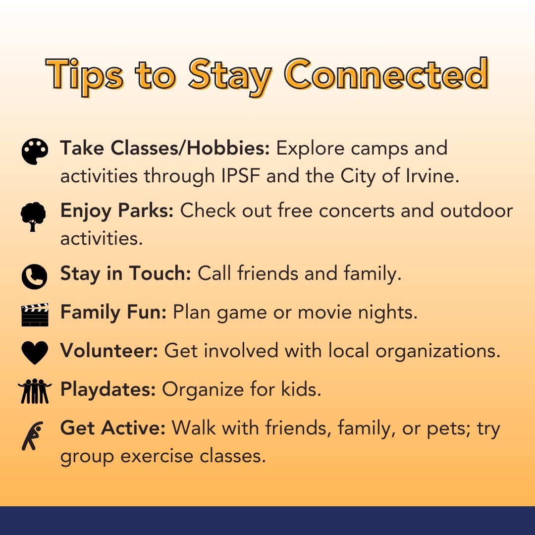 July is Social Wellness Month! 🌟Staying connected to family, friends and community is critical for social and emotional wellness, especially over the summer break when students may not see friends and others as often as during the school year. More: iusd.org/SocialWellness…