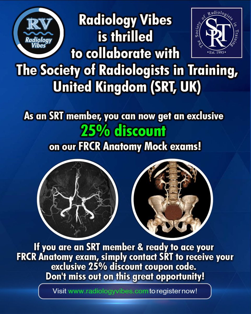 Calling all SRT, UK members! Enjoy a 25% discount on our 3000+ high-yield FRCR Anatomy mock questions at Radiology Vibes. Email SRT with your membership details for a special code. 🚀 #FRCR 
Free set: mock.radiologyvibes.com/practice-exams
Sub: radiologyvibes.com/subscribe-exam