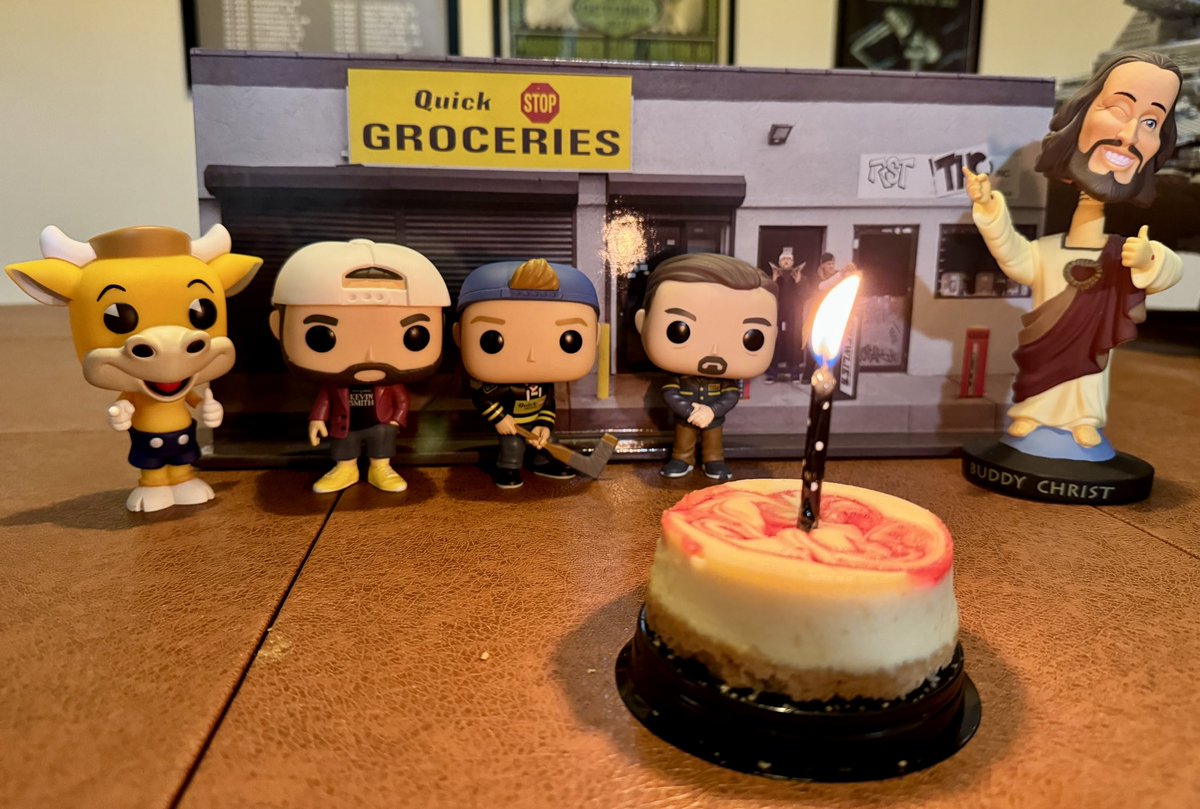 TheMadDogDave's tweet photo. The birthday tradition continues! Presently watching the @ClerksMovie trilogy while enjoying some cake. Looking forward to watching the movies at #vulgarthon at @SmodCinemas with @ThatKevinSmith and I hope we’ll see @BrianCOHalloran too! https://t.co/gxVMpALNr2