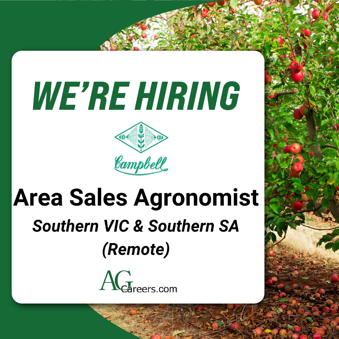 AgCareers's tweet photo. .@Campbellhort is #Hiring an Area Sales Agronomist! 

This role will develop working relationships with distributors and growers to promote our products and generate market demand.

Submit your application on #AgCareers: https://t.co/FHUuTZz6ts https://t.co/B6bJZ9MPeF