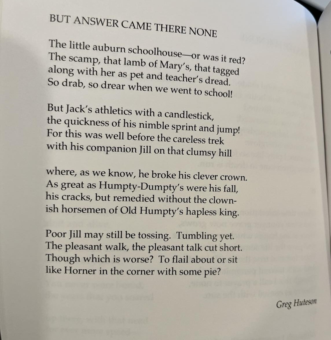 GHuteson's tweet photo. Here's a poem that alludes to nursery rhymes and "The Walrus and the Carpenter." That is to say, it talks of many things. It appeared in Blue Unicorn's spring issue. (The issue took a while to catch up to me or I with it.) My thanks to editor John Hart. https://t.co/htkzBtHUAR