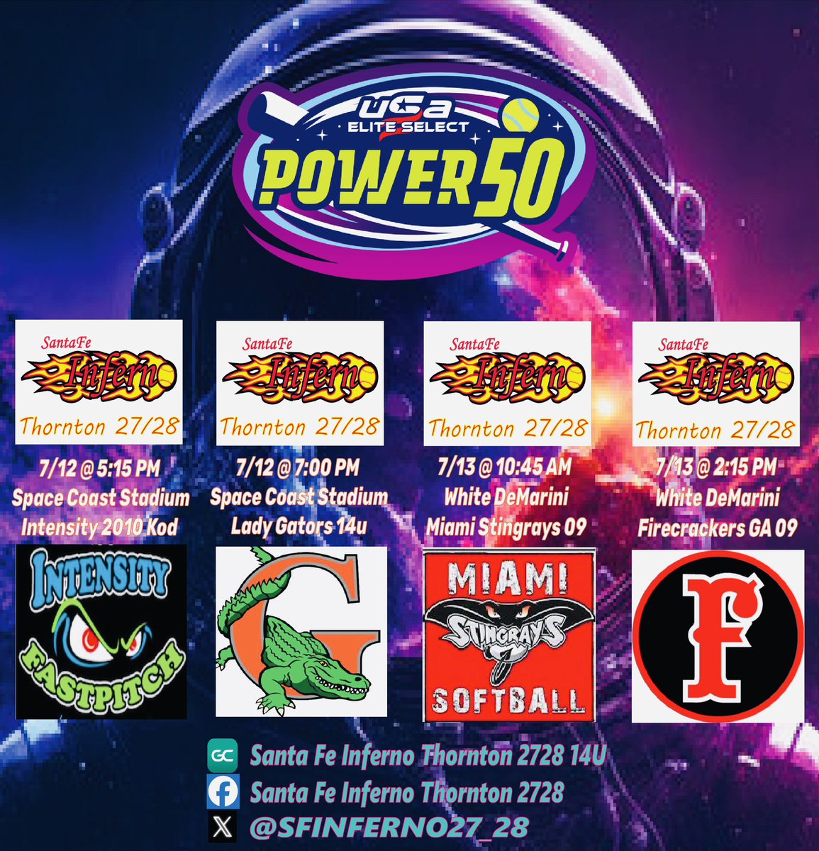 Back on the turf this weekend!
Spacecoast Power 50 on deck 🔥
<a href="/CaliThornton28/">Cali Thornton 2028</a> <a href="/oliviafriel09/">Olivia Friel</a> <a href="/K_Lawson2029/">Kinley Lawson</a> <a href="/gdavis2009/">Gabby Davis</a> <a href="/Carroll2028/">Marleigh Carroll 2028</a> <a href="/alexa_k_24/">Alexa Kennedy</a> <a href="/victoriawirthsb/">Victoria Wirth</a> <a href="/Alexis_A2027/">Alexis</a>