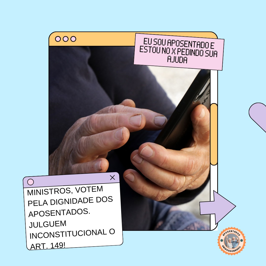 <a href="/CelsoGiannazi/">Celso Giannazi</a> Aposentados anseiam por segurança e justiça; Ministros do STF, tornem sem efeito o art. 149 EC103/19 e garantam seus direitos.  <a href="/STF_oficial/">STF</a>
<a href="/gilmarmendes/">Gilmar Mendes</a>
<a href="/LRobertoBarroso/">Luís Roberto Barroso</a>
<a href="/alexandre/">Alexandre de Moraes</a>
👇
Justiça Já
#AposentadoriaJusta 
Ajv0