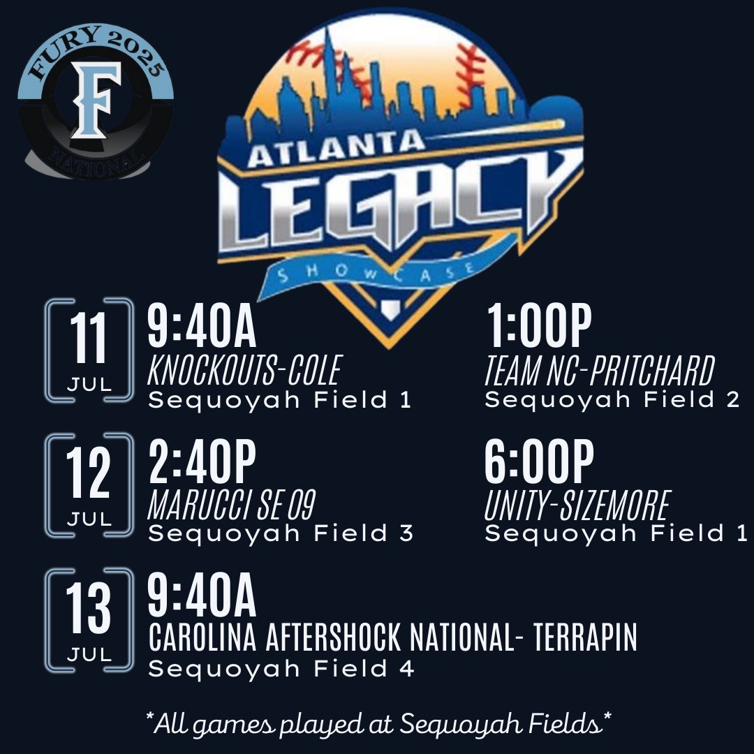Brooklyn Thomas (@brookiet_99) on Twitter photo Coaches, stop by and check our team out at Atlanta Legacy! We’re loaded with talent!
Sequoyah Park:
7000 Vaughn Road
Canton, GA 30115
<a href="/25FuryNational/">Fury National 2025 - Matthews</a> <a href="/LegacyShowcase/">Legacy Showcase</a> Coaches, stop by and check our team out at Atlanta Legacy! We’re loaded with talent!
Sequoyah Park:
7000 Vaughn Road
Canton, GA 30115
<a href="/25FuryNational/">Fury National 2025 - Matthews</a> <a href="/LegacyShowcase/">Legacy Showcase</a>